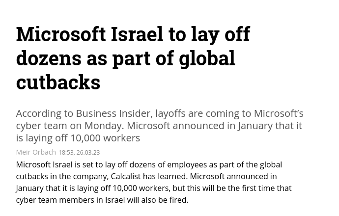 Microsoft Israel to lay off dozens as part of global cutbacks