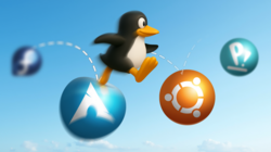 penguin jumping to different distro logos