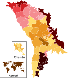 Shaded map of the 2020 Moldovan presidential election