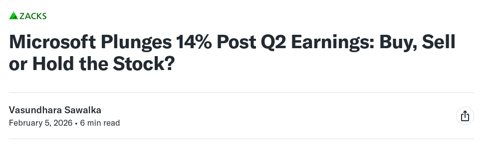 Microsoft Plunges 14% Post Q2 Earnings: Buy, Sell or Hold the Stock?