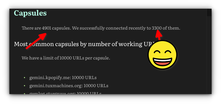 There are 4901 capsules. We successfully connected recently to 3300 of them.