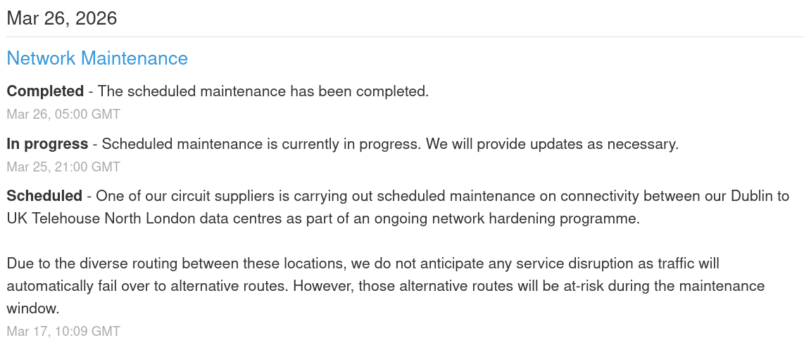 The scheduled maintenance has been completed.