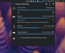 Battery Monitor displaying status about devices paired wirelessly using KDE Connect