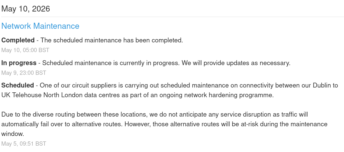 The scheduled maintenance has been completed.