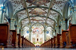 Beautiful painted ceilings of a large Catholic Cathedral in Mexico City