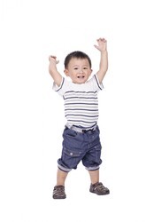 Little boy stand and raise up