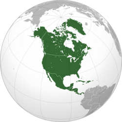 North America: orthographic projection with the addition of national borders