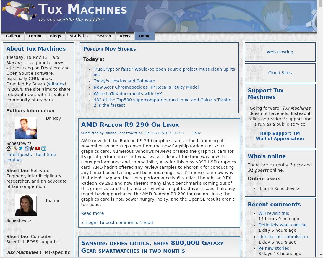 Tux Machines site in late 2013