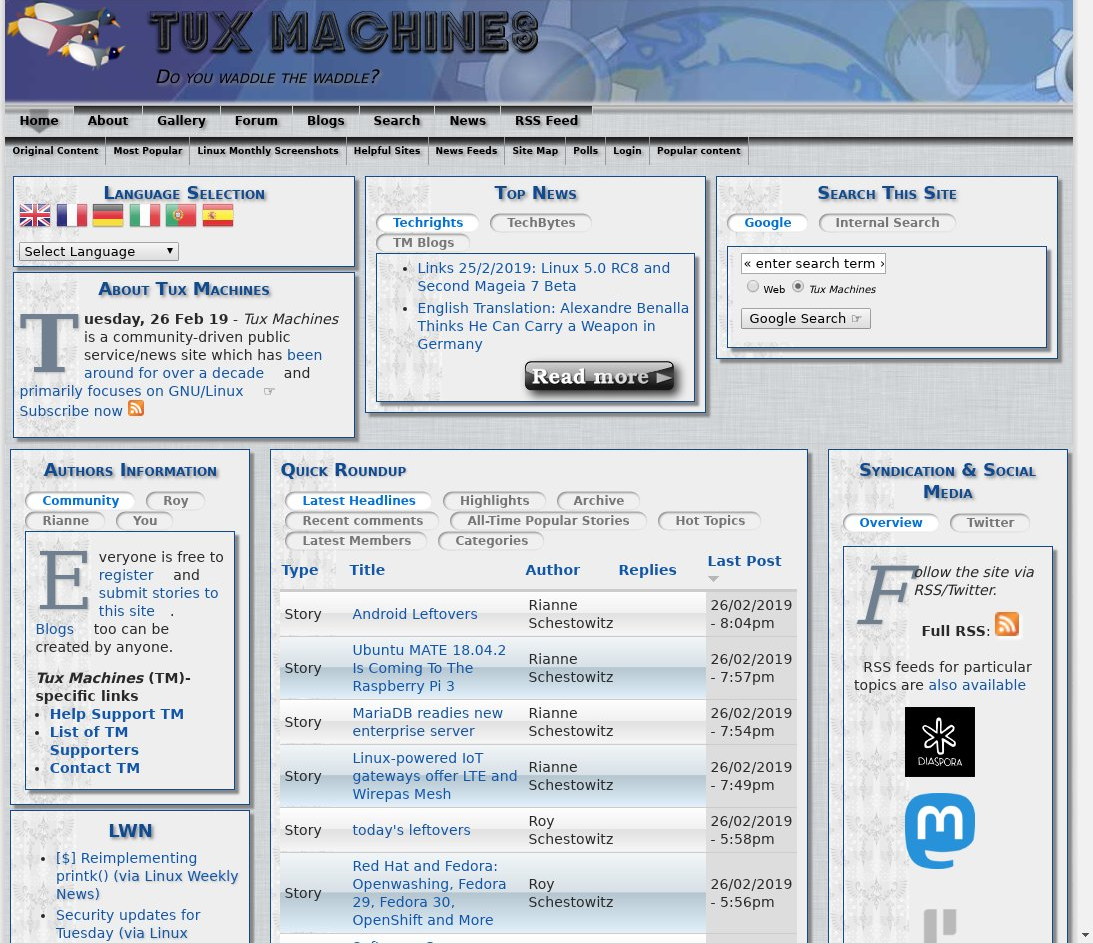 Tux Machines site in 2019