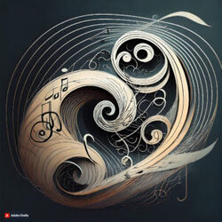 Firefly lines of musical notes spiraling