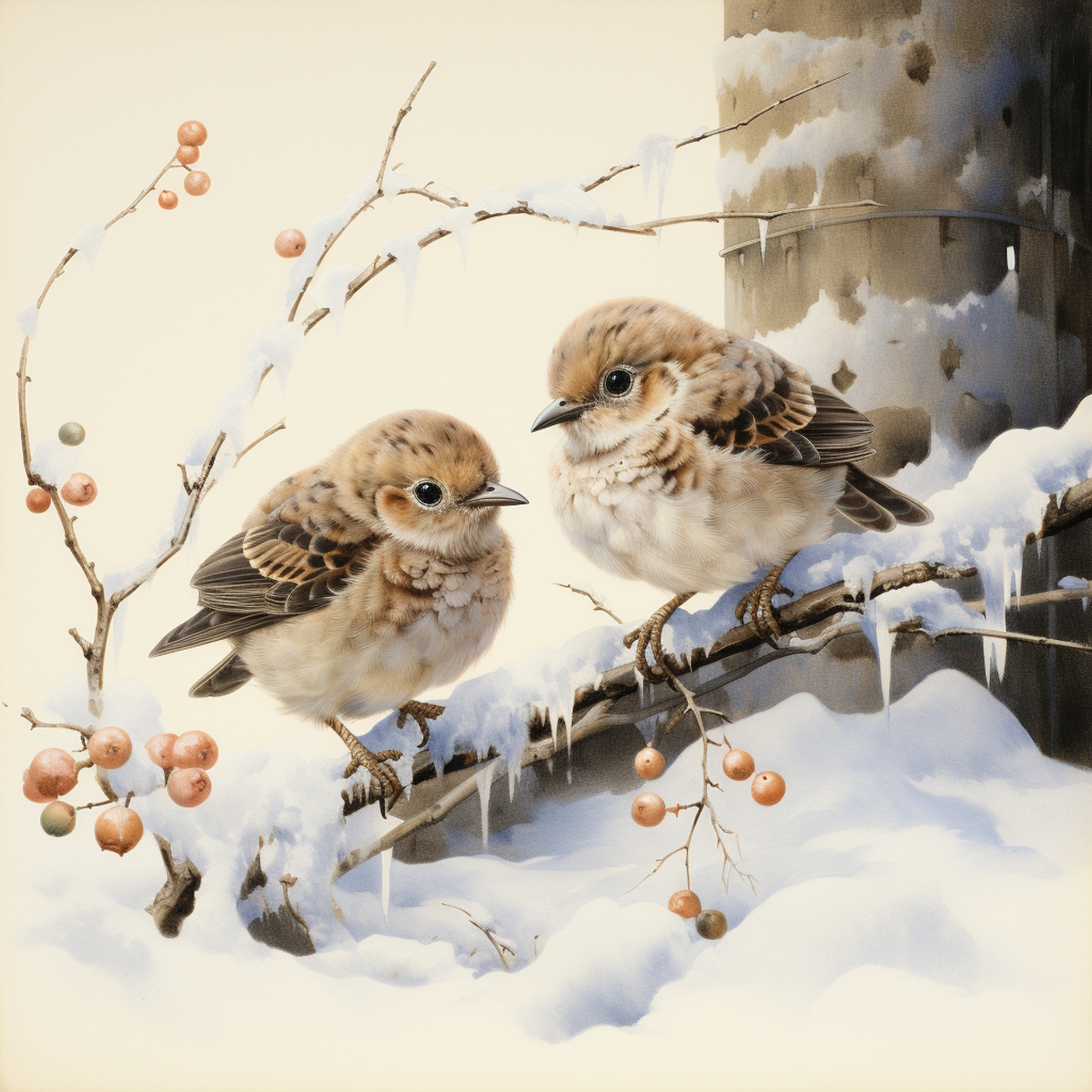 Christmas birds in snow