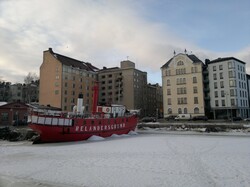 A boat locked in ice in Helsinki, Finland