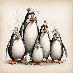 Cartoon sketch of penguins