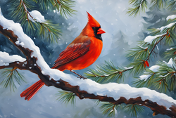 Winter forest with red cardinal