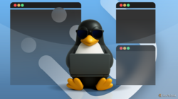 Penguin working on a laptop