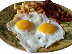 Isolated plate with eggs and bacon