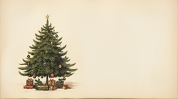 Vintage Christmas tree illustration with copy space
