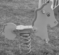 I found an funny and wooden stuff in a playground. A wooden horse.