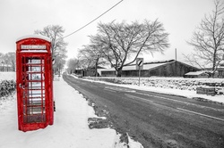 Red telephone in the snow, Winter Landscape