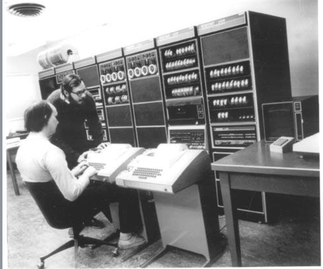 Ken Thompson and Dennis Ritchie inventors of UNIX at Bell labs in front of PDP-11 early 1970's