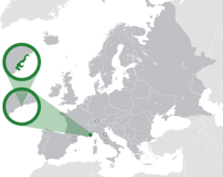 Location of Monaco (green) in Europe (dark grey)