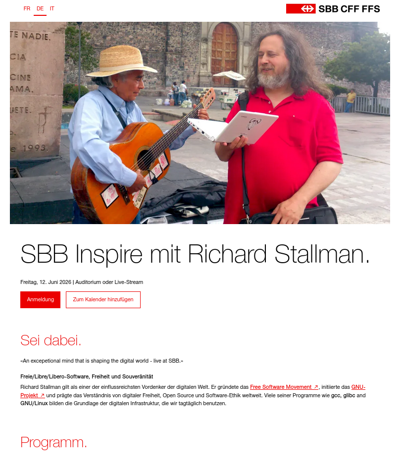 Richard Stallman gilt als einer der einflussreichsten Vordenker der digitalen Welt. Er gründete das Free Software Movement, initiierte das GNU-Projekt und prägte das Verständnis von digitaler Freiheit, Open Source und Software-Ethik weltweit. Viele seiner Programme wie gcc, glibc and GNU Linux bilden die Grundlage der digitalen Infrastruktur, die wir tagtäglich benutzen.