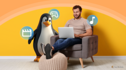Penguin watching the person working on a laptop